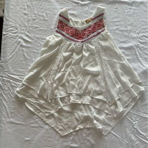 Takara White Flowy Tank with Lace and Colorful Embroidery (Size Medium)
